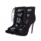 Peep Toe Stiletto Heels Ankle Lace Up Transparent Sandals - Black