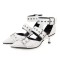 Pointed Toe Kitten Metal Heels Ankle Buckle Straps Rivets Punk Gothic Pumps - White Faux Leather