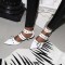Pointed Toe Kitten Metal Heels Ankle Buckle Straps Rivets Punk Gothic Pumps - White Faux Leather