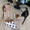 Pointed Toe Stiletto Heels Polka Dots Ankle Transparent Straps Pumps - White Patent