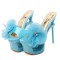 Peep Toe Stiletto Heels Mesh Rhinestones Rose Platforms Sandals Slippers - Blue Satin