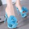 Peep Toe Stiletto Heels Mesh Rhinestones Rose Platforms Sandals Slippers - Blue Satin