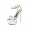 Peep Toe Stiletto Heels Platforms Ankle Straps Sandals - Silver