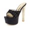 Peep Toe Block Golden Heels Platforms Stylish Sandals - Black Flock