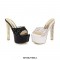 Peep Toe Block Heels Flock Platforms Slippers Sandals - White