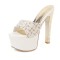 Peep Toe Block Golden Heels Platforms Stylish Sandals - White Flock