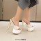 Peep Toe Block Heels Flock Platforms Slippers Sandals - White