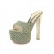 Peep Toe Block Heels Flock Platforms Slippers Sandals - Army Green