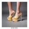 Peep Toe Block Heels Flock Platforms Slippers Sandals - Yellow