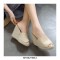 Peep Toe Knitted Straw Wedges Flock Suede Sandal  - Beige