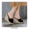 Peep Toe Knitted Straw Wedges Flock Suede Sandal  - Black