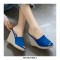Peep Toe Knitted Straw Wedges Flock Suede Sandal  - Blue