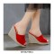 Peep Toe Knitted Straw Wedges Flock Suede Sandal  - Red