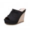 Peep Toe Denim Wedges Platforms Sandal  - Black