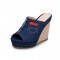 Peep Toe Denim Wedges Platforms Sandal  - Blue