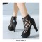 Cuban Heels Cut-Out Platform Spring Ankle Booties with Back Zipper - Black