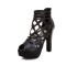 Cuban Heels Cut-Out Platform Spring Ankle Booties with Back Zipper - Black