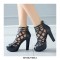 Cuban Heels Cut-Out Platform Spring Ankle Booties with Back Zipper - Blue