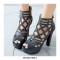 Cuban Heels Cut-Out Platform Spring Ankle Booties with Back Zipper - Blue