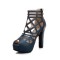 Cuban Heels Cut-Out Platform Spring Ankle Booties with Back Zipper - Blue