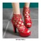 Cuban Heels Cut-Out Platform Spring Ankle Booties with Back Zipper - Red