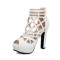 Cuban Heels Cut-Out Platform Spring Ankle Booties with Back Zipper - White