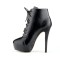 Round Toe Stiletto Heels Rustic Motorcycle Biker Lace Up Platforms Ankle Highs Booties - Black
