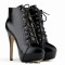 Round Toe Stiletto Heels Rustic Motorcycle Biker Lace Up Platforms Ankle Highs Booties - Black