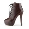 Round Toe Stiletto Heels Rustic Motorcycle Biker Lace Up Platforms Ankle Highs Booties - Coffee