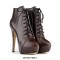 Round Toe Stiletto Heels Rustic Motorcycle Biker Lace Up Platforms Ankle Highs Booties - Coffee