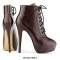 Round Toe Stiletto Heels Rustic Motorcycle Biker Lace Up Platforms Ankle Highs Booties - Coffee