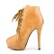 Round Toe Stiletto Heels Rustic Motorcycle Biker Lace Up Platforms Ankle Highs Booties - Apricot