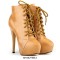 Round Toe Stiletto Heels Rustic Motorcycle Biker Lace Up Platforms Ankle Highs Booties - Apricot