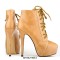 Round Toe Stiletto Heels Rustic Motorcycle Biker Lace Up Platforms Ankle Highs Booties - Apricot