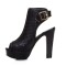 Peep Toe Ankle Back Straps Platforms Cuban Heels Summer Boots - Black