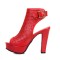 Peep Toe Ankle Back Straps Platforms Cuban Heels Summer Boots - Red