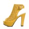 Peep Toe Ankle Back Straps Platforms Cuban Heels Summer Boots - Yellow