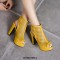 Peep Toe Ankle Back Straps Platforms Cuban Heels Summer Boots - Yellow