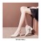 Pointed Toe Block Chunky Heels Ankle Buckle Straps Sandals - Beige