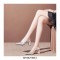 Pointed Toe Block Chunky Heels Ankle Buckle Straps Sandals - Silver