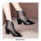 Pointed Toe Low Chunky Heels Transparent Ankle Shoes - Midnight Blue