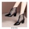 Pointed Toe Low Chunky Heels Transparent Ankle Shoes - Wine Red