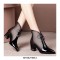 Pointed Toe Low Chunky Heels Transparent Ankle Shoes - Wine Red