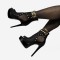 Stiletto Heel Peep Toe Rivet Mesh Net Big Sizes Booties with Zipper - Black