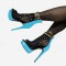 Stiletto Heel Peep Toe Rivet Mesh Net Big Sizes Booties with Zipper - Blue
