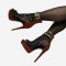 Stiletto Heel Peep Toe Rivet Mesh Net Big Sizes Booties with Zipper - Brown