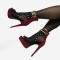 Stiletto Heel Peep Toe Rivet Mesh Net Big Sizes Booties with Zipper - Burgundy