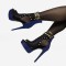 Stiletto Heel Peep Toe Rivet Mesh Net Big Sizes Booties with Zipper - Dark Blue Navy
