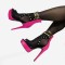 Stiletto Heel Peep Toe Rivet Mesh Net Big Sizes Booties with Zipper - Fuchsia