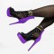 Stiletto Heel Peep Toe Rivet Mesh Net Big Sizes Booties with Zipper - Purple